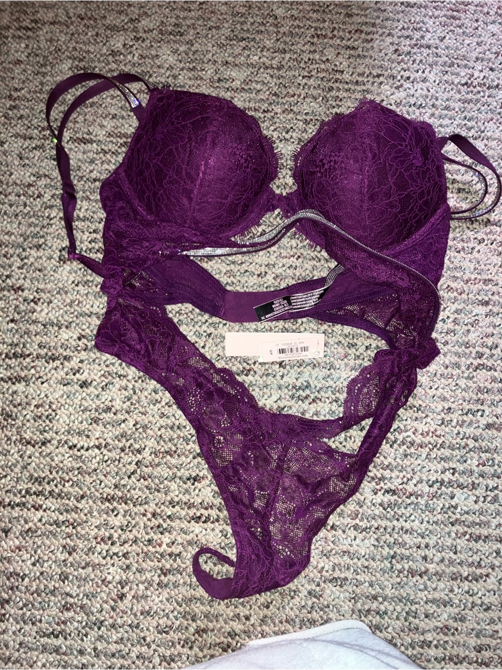 Victoria's Secret Plum Lace Push-Up Bra & Thong Set